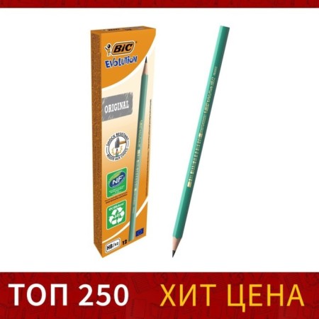 Chernographic pencil (simple) HB, bic evolution, sharpened, plastic, without eraser, hexagonal, green case-1