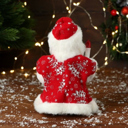Santa Claus "In a patterned fur coat with a flashlight" 19 cm, red-2