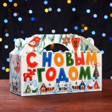 Подарочная коробка  "Домики" , 25 х 9,5 х 11 см