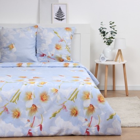 Bed linen Pavline 2SP Flowering on Blue 175x215, 180x215, 70x70cm 2pcs Polisatin 70g/M, Polyester 100%