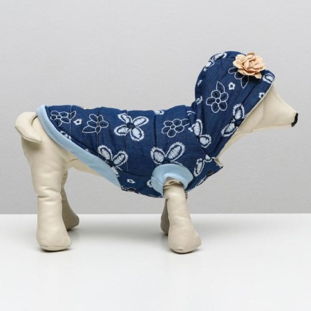 Jacket for dogs with flowers, XL (DS 35 cm, Osh 32 cm, og 49 cm), dark blue-2