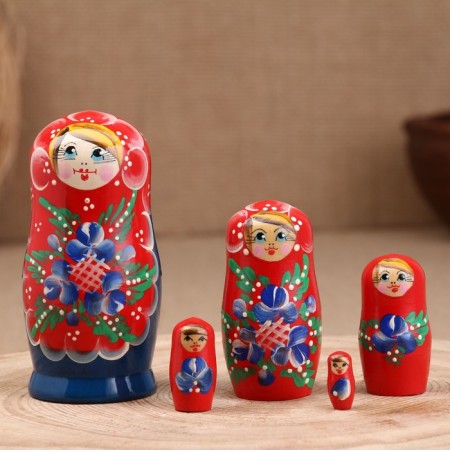 Matryoshka "Love", red scarf, 5-doll, 11.5 cm