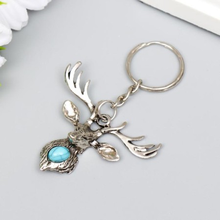 Trick Metal "Deer with turquoise pebble" silver 4x4.8 cm-1
