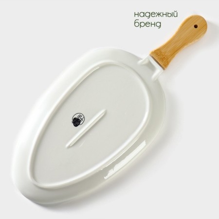 Porcelain dish for serving with bamboo handle Bellatenero, 36.5 × 16 × 2 cm, white color-3