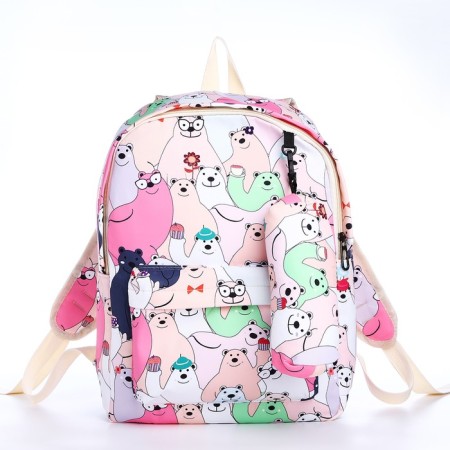 School backpack from textiles on lightning, 3 pockets, pencil case, pink color-3