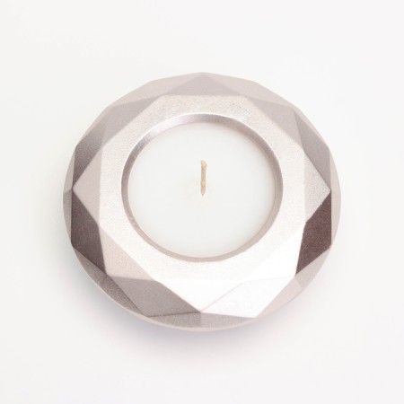 Candle "Complete" in a candlestick with faces of gypsum large, 10.5x3cm, champagne-2