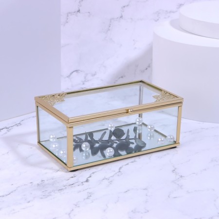 Great organizer, with a lid, glass, with a mirror -bottom, 1 section, 14.5 × 8.5 × 6 cm, the color is transparent/copper-4