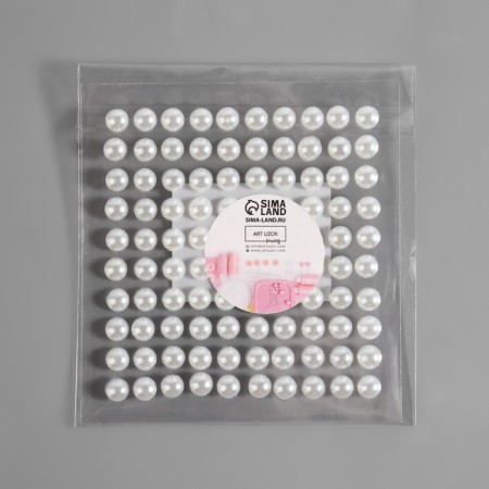 Pearls self -adhesive, d = 6 mm, 100 pcs on the sheet, white color-6