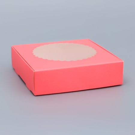 Gift box team with a window, pink, 11.5 x 11.5 x 3 cm-1