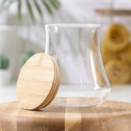 Glass Bank for bulk products with a bamboo cover "Eco", 1.1 l, 12 × 16.5 cm-2