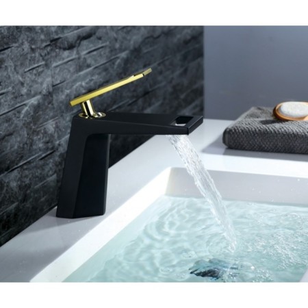 Bronze de Luxe Quadro A919B sink mixer, pour 120 mm, brass, black/gold-1