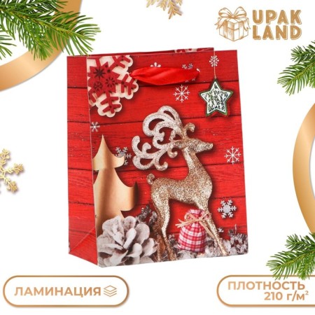Laminated "New Year Deer" package, 11.5 x 14.5 x 6 cm