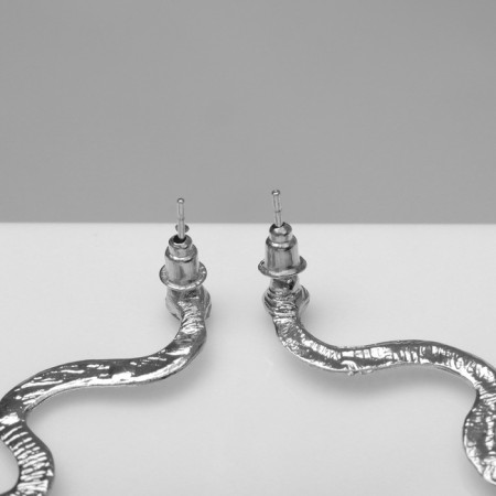 Hanging earrings "snake" thin, black color in silver-1
