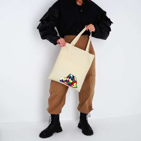 Textile choper with embroidery "Cube", 40x35 cm, beige color-12