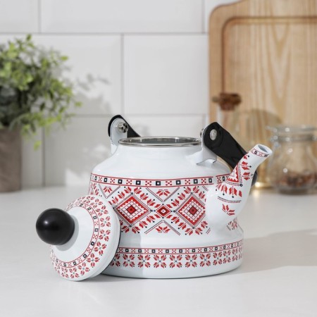 Emphadished kettle "Scandinavia", 1.1 l, 19 × 14 × 21 cm, induction, white color-1