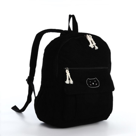 Young backpack from textiles on lightning, 4 pockets, black color-2