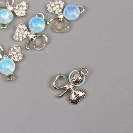 Decor for creativity metal, rhinestones "Bow with stone" gold, blue 2x1.7x0.6 cm-1