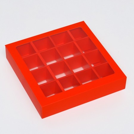 Box for sweets, 16 pcs, red, 17.7 x 17.7 x 3.8 cm-1