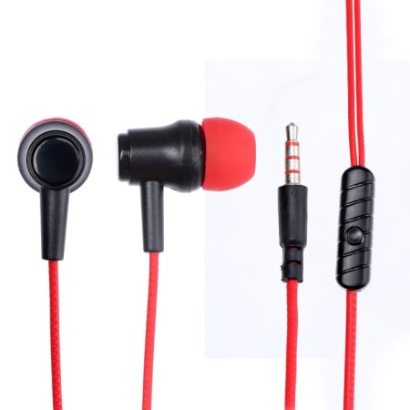 Headphones Krutoff HF-X61, vacuum, microphone, 106 dB, 16 Ohm, 3.5 mm, 1 m, red