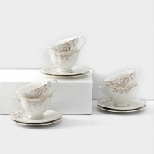 Service Porcelain Tea Leaves, 12 objects: 6 mugs 220 ml, 6 saucers d = 15 cm, white color