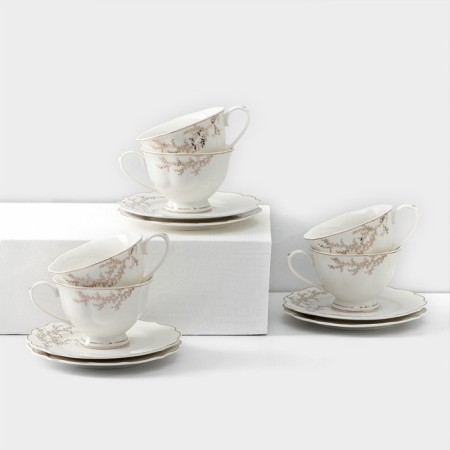 Service Porcelain Tea Leaves, 12 objects: 6 mugs 220 ml, 6 saucers d = 15 cm, white color