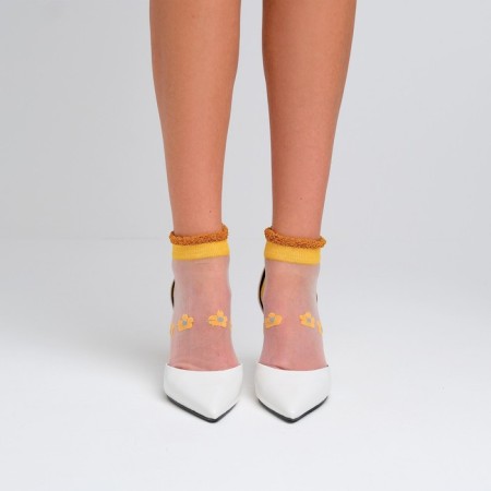 Women's socks glass minku "flowers", yellow color, size 35-37 (23 cm)-1
