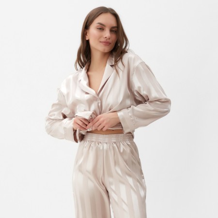 Female set (shirt, trousers) KAFTAN SILK "strip" R.48-50, cream-1