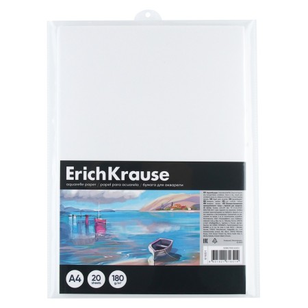 A4 watercolor paper, 20 sheets, Erichkrause "Art Spirit", block 180 g/m2, in a plastic folder