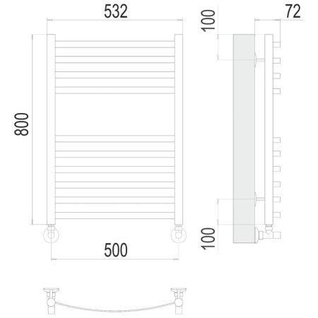 Water towel Terminus "Aviel" P10, 500x800 mm, lower connection, chrome-2