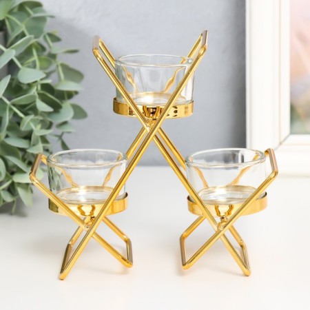 Climber metal, glass for 3 candles "intersections" d-4.5 cm gold 14x6x16 cm-1