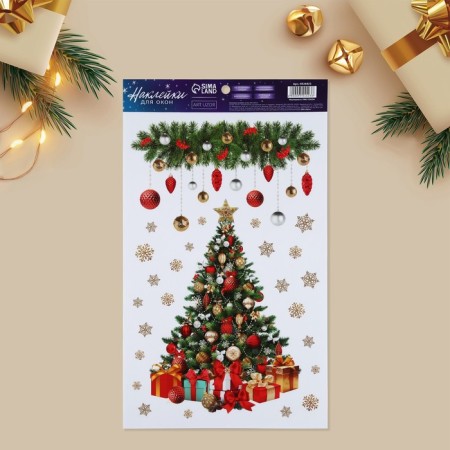 Vinyl stickers on the windows "Fairy -tale spruce", reusable, 20 x 34.5 cm, New Year-1
