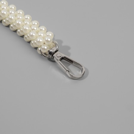 Pen for bag, pearls, 30 cm, 2 carabiner, white/silver color-2