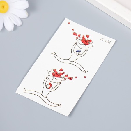 Tattoo on the body color "guy with a box of hearts" 10.5x6 cm-1