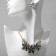 Set 2 objects: earrings, necklace "flowers" trio, blue color in gold, 45 cm