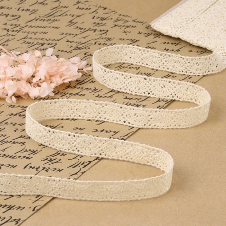 Knitted lace, 22 mm × 10 ± 1 m, beige color