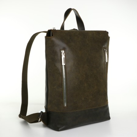 City backpack made of genuine leather with lightning, igermann, green color