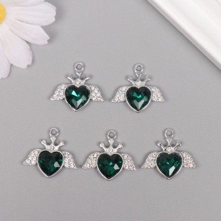 Decor for creativity metal, rhinestones "Heart with wings" silver 2.2x2.4x0.5 cm-2