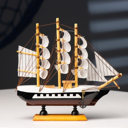 Souvenir Small Small “Three -Mature”, black sides with a white strip, white sails, 20 × 5 × 19 cm-4