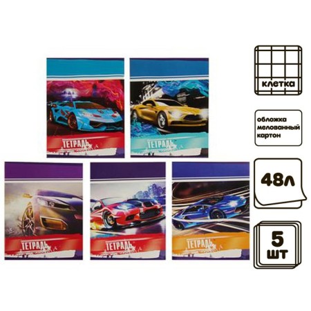 A set of notebooks of 5 pieces, 48 ​​sheets in Calligrata Call "Auto and Speed", covered Cardboard, Block No. 2, Beliece 75% (gray sheets)-1