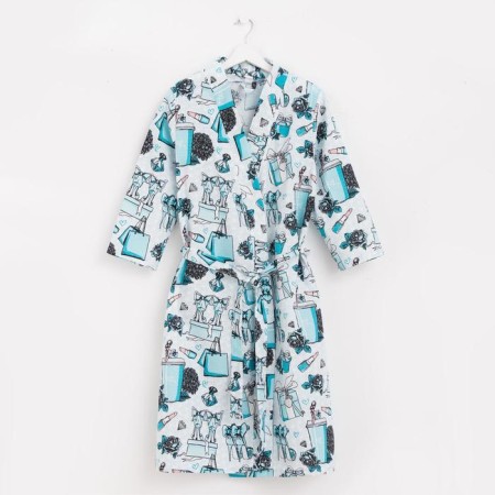 Women's bathrobe Ethel "Mint Mood" sleeve 3/4, size 46-48, waffle 200g/m2, 100% cotton-4