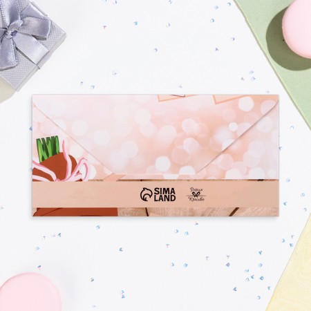 Конверт для денег "Для тебя!" тюльпаны, платье, 16х8 см-2