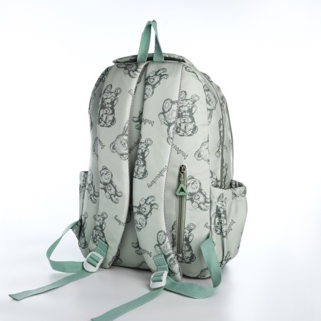 School backpack from textiles on a zipper, 4 pockets, green color-3