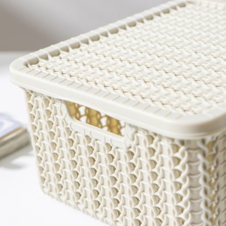 Storage box with a “knitting” lid, 1.5 l, 17 × 15 × 8 cm, color white rattan-7