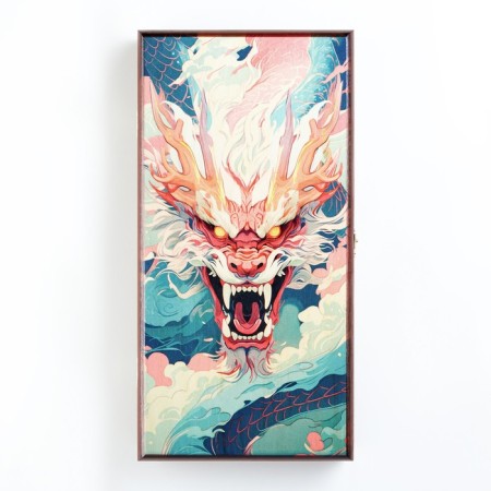 Backgammon "Dragon in the clouds", wooden board 40 x 40 cm, with a field for playing checkers