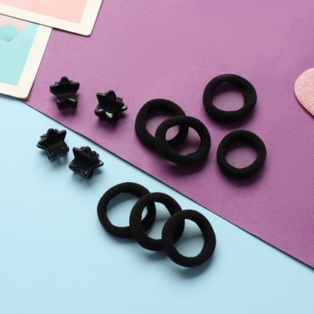 Hair Set "Zeadnitsa" (12 elastic bands 2 cm, 4 crab) stars, black-1