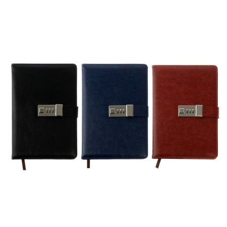 Diary of a low -up A5, 100 sheets in a cage, with a strap, leatherette cover (with a code lock) mix
