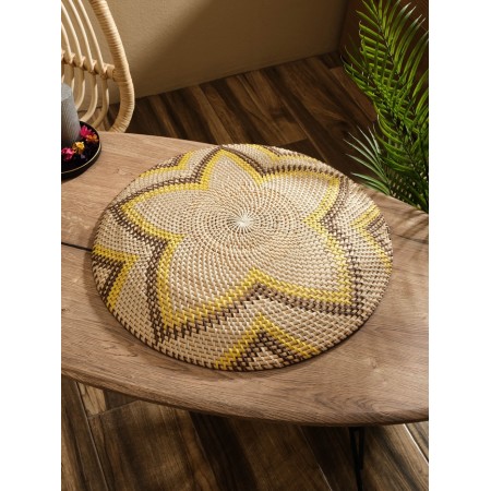 Decorative wicker rattan "Flower", 50x50x5 cm, black and yellow-1