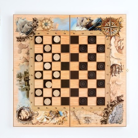 Board game 3 in 1 "sea": chess 32 pcs, checkers 30 pcs, backgammon, 50 x 50 cm-3