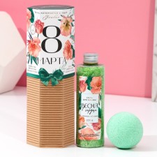 Подарочный набор косметики «С 8 Марта!», соль для ванны 220 г и бомбочка для ванны 130 г, ЧИСТОЕ СЧАСТЬЕ