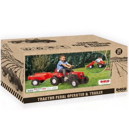 Tractor on pedals with a trailer, red color-1